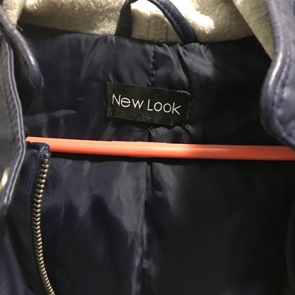 New Look Jackets & Coats New Look Leather Navy Blue Grey Jacket